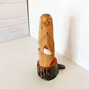 Santa Gnome Elf 2 Man Wood Hand Carved Figure W Dawydenko Minnesota Folk Art